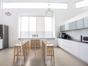 Glass cabinets in a modern kitchen